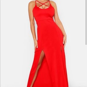 Strait Plunge Maxi Dress with Slits